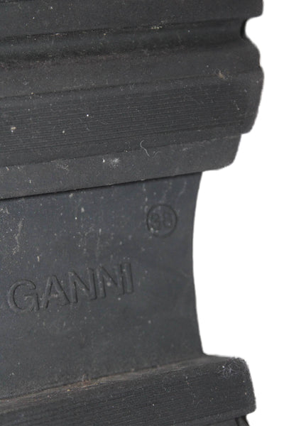 Ganni Womens Leather Block Heels Ankle Boots Shoes Black Size 8
