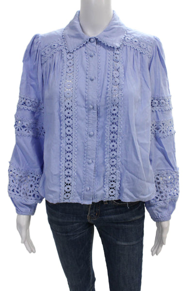 Aqua Women Button-Down Rayon Collared Long Sleeve Blouse Blue Size S