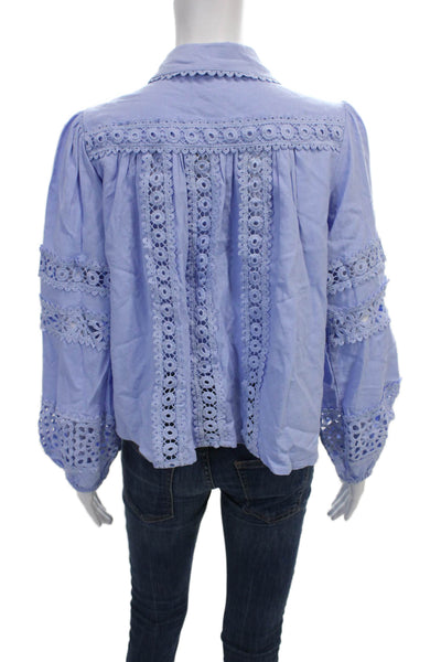 Aqua Women Button-Down Rayon Collared Long Sleeve Blouse Blue Size S