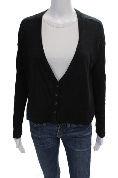 Splendid Women Cardigan Sweater V-Neck Cotton Black Long Sleeve Size S