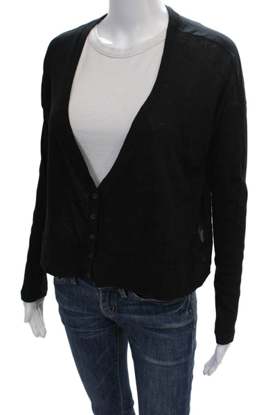 Splendid Women Cardigan Sweater V-Neck Cotton Black Long Sleeve Size S