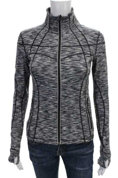 Blanc Noir Womens Track Jacket Gray Zip Long Sleeve Flecked Nylon Size S