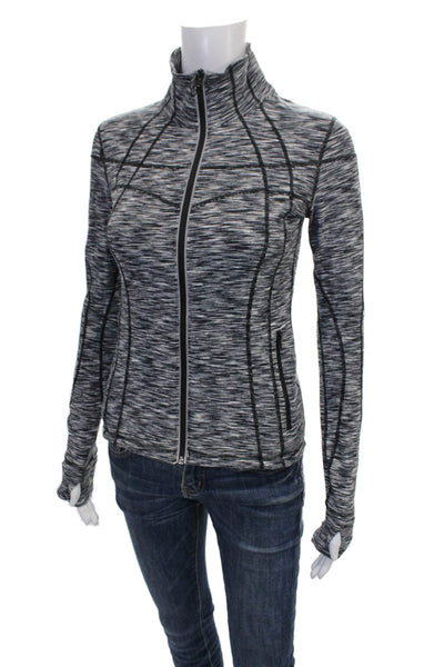 Blanc Noir Womens Track Jacket Gray Zip Long Sleeve Flecked Nylon Size S