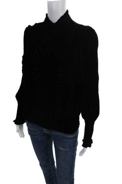 Frame Womens Pullover Blouse Black High Neck Long Sleeve Petite Size S