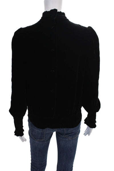 Frame Womens Pullover Blouse Black High Neck Long Sleeve Petite Size S