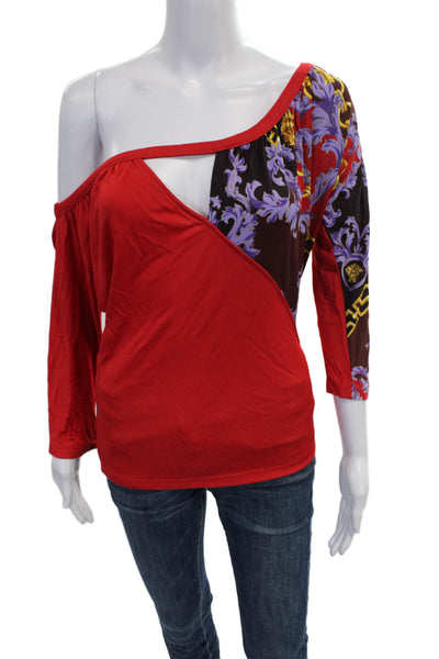 VERSUS by Versace Women One Shoulder Paisley Rayon Long Sleeve Blouse Size L