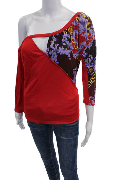 VERSUS by Versace Women One Shoulder Paisley Rayon Long Sleeve Blouse Size L