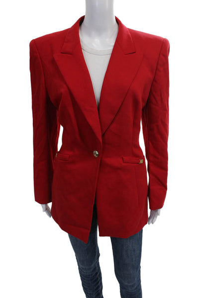 Escada Margaretha Ley Women Blazer Red Virgin Wool Button Long Sleeve Size S