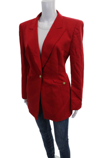 Escada Margaretha Ley Women Blazer Red Virgin Wool Button Long Sleeve Size S
