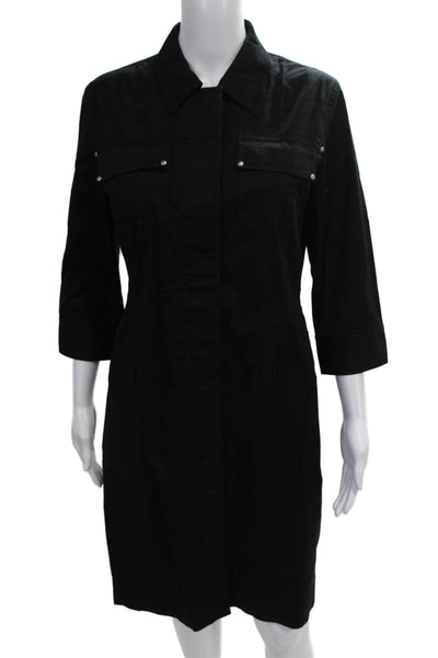 Club Monaco Women Shirt Dress Black Collared 3/4 Sleeve Short Cotton Size 10