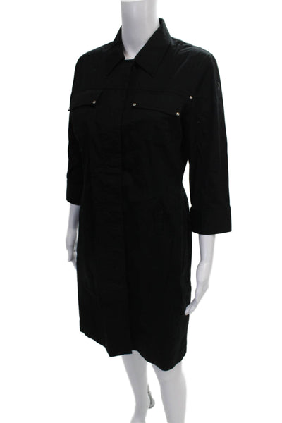Club Monaco Women Shirt Dress Black Collared 3/4 Sleeve Short Cotton Size 10