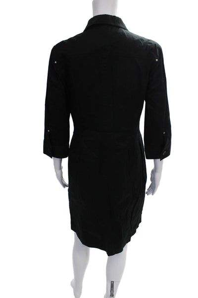 Club Monaco Women Shirt Dress Black Collared 3/4 Sleeve Short Cotton Size 10