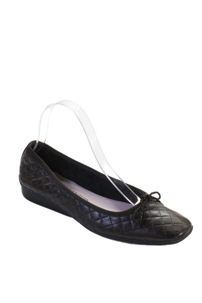Paul Mayer Womens Leather Quilted Square Toe Flats Brown Size 8.5