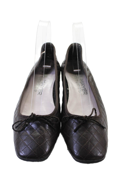 Paul Mayer Womens Leather Quilted Square Toe Flats Brown Size 8.5