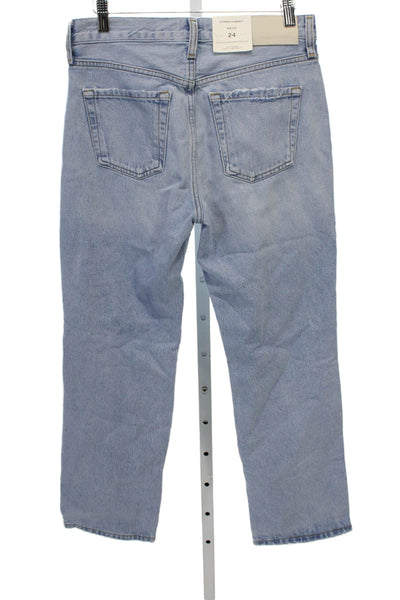 Everlane Womens Blue Straight Jeans High Rise Cotton Button Size 9