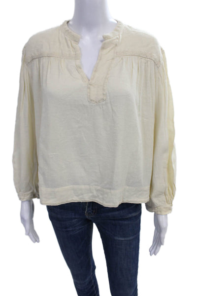 Isabel Marant Etoile Women Basic Ivory Cotton V-Neck Long Sleeve Blouse Size 36