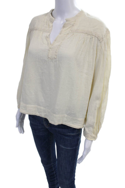 Isabel Marant Etoile Women Basic Ivory Cotton V-Neck Long Sleeve Blouse Size 36