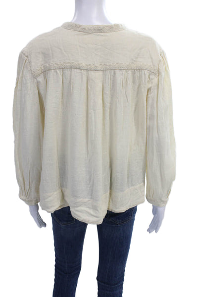Isabel Marant Etoile Women Basic Ivory Cotton V-Neck Long Sleeve Blouse Size 36