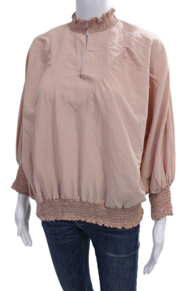 No Less Than Womens Tunic Blouse Pink Rayon High Neck Long Sleeve Size L