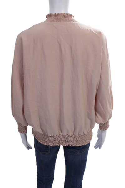 No Less Than Womens Tunic Blouse Pink Rayon High Neck Long Sleeve Size L