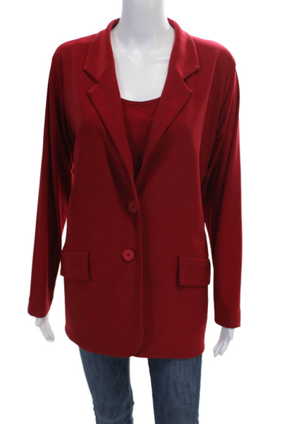 Sympli Women Blazer Outfit Set Red Polyester Collared Button Long Sleeve Size 8