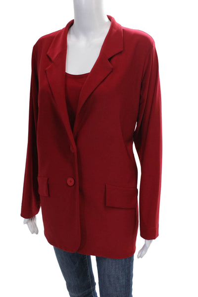 Sympli Women Blazer Outfit Set Red Polyester Collared Button Long Sleeve Size 8