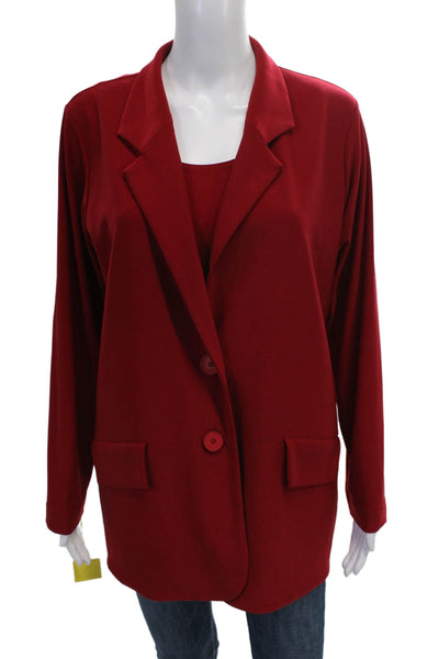 Sympli Women Collared Red Top Set Button Polyester Long Sleeve Size 12