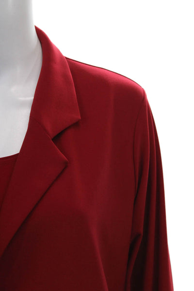 Sympli Women Collared Red Top Set Button Polyester Long Sleeve Size 12
