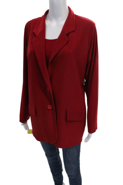 Sympli Women Collared Red Top Set Button Polyester Long Sleeve Size 12