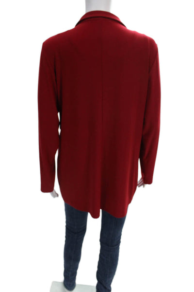 Sympli Women Collared Red Top Set Button Polyester Long Sleeve Size 12