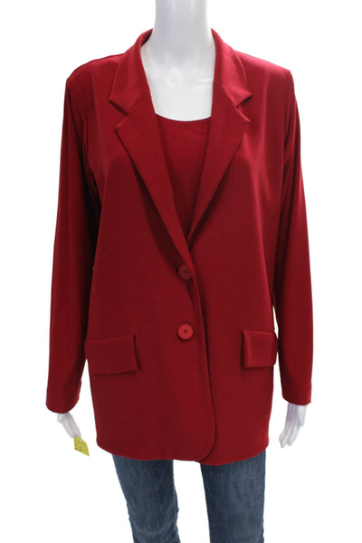 Sympli Womens Collared Top Set Red Polyester Button Sleeveless Size 10