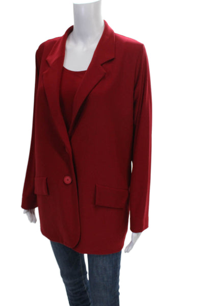 Sympli Womens Collared Top Set Red Polyester Button Sleeveless Size 10