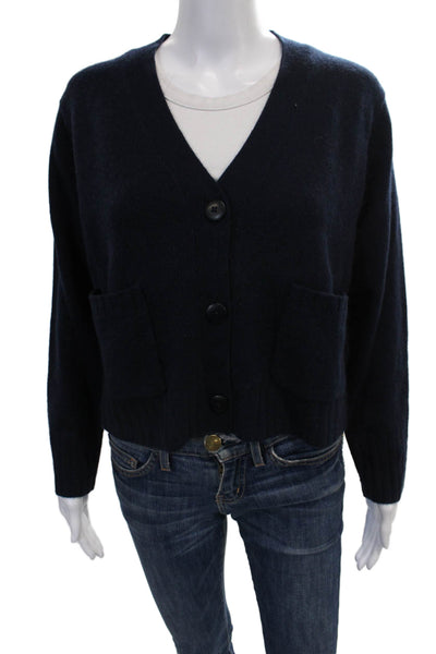 Mia Fratino Women Merino Wool V-Neck Cardigan Blue Long Sleeve Size XS