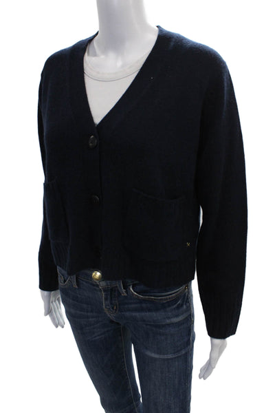 Mia Fratino Women Merino Wool V-Neck Cardigan Blue Long Sleeve Size XS