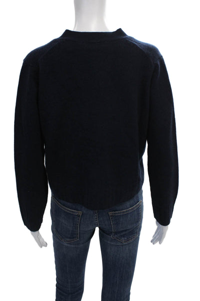 Mia Fratino Women Merino Wool V-Neck Cardigan Blue Long Sleeve Size XS