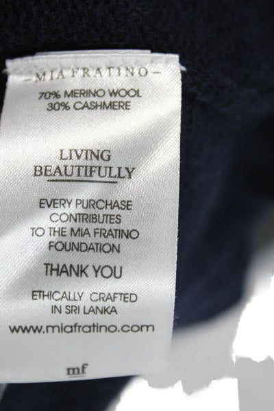 Mia Fratino Women Merino Wool V-Neck Cardigan Blue Long Sleeve Size XS