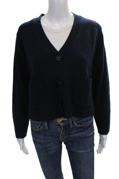 Mia Fratino Womens Cardigan Blue Merino Wool V-Neck Long Sleeve Size L