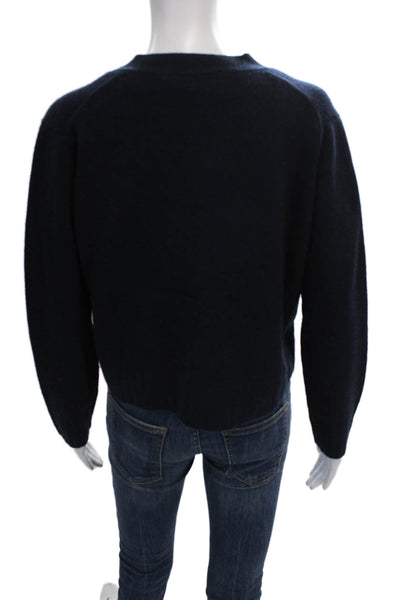 Mia Fratino Womens Cardigan Blue Merino Wool V-Neck Long Sleeve Size L