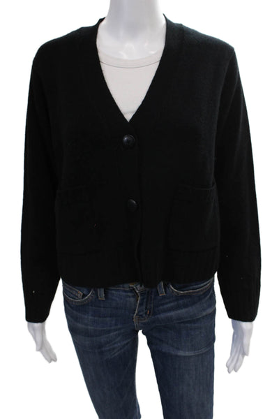 Mia Fratino Women Cardigan Black V Neck Merino Wool Long Sleeve Size XS