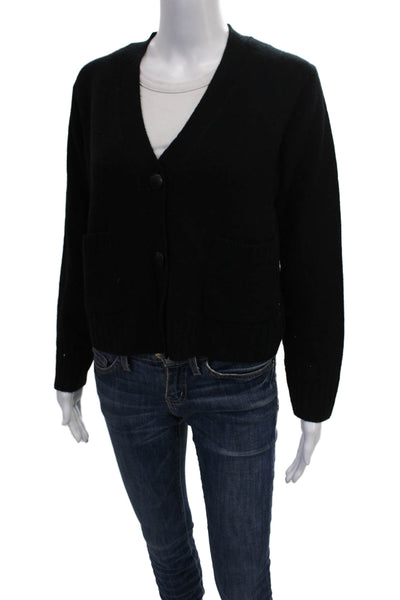 Mia Fratino Women Cardigan Black V Neck Merino Wool Long Sleeve Size XS