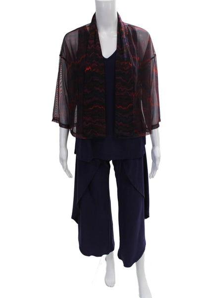 Sympli Women Purple Geometric V-Neck Polyester Outfit Set 3/4 Sleeve Size 2
