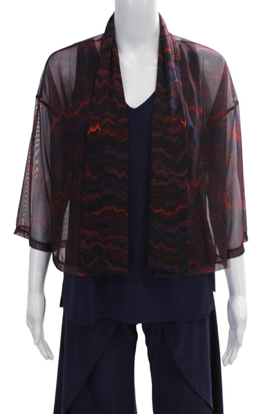Sympli Women Purple Geometric V-Neck Polyester Outfit Set 3/4 Sleeve Size 2