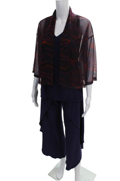 Sympli Women Purple Geometric V-Neck Polyester Outfit Set 3/4 Sleeve Size 2