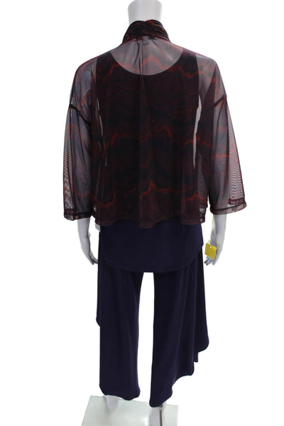 Sympli Women Purple Geometric V-Neck Polyester Outfit Set 3/4 Sleeve Size 2