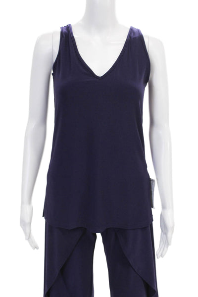 Sympli Women Purple Geometric V-Neck Polyester Outfit Set 3/4 Sleeve Size 2