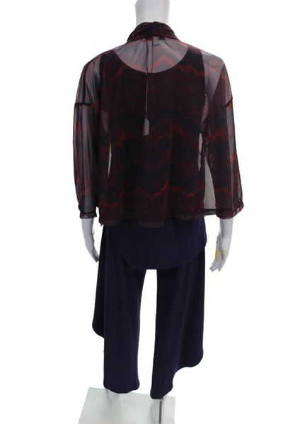 Sympli Womens Outfit Set Purple V-Neck 3/4 Sleeve Polyester Size 14