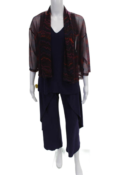 Sympli Women V-Neck Blue Polyester 3/4 Sleeve Outfit Set Size 2