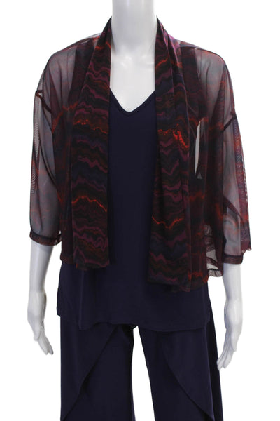 Sympli Women V-Neck Blue Polyester 3/4 Sleeve Outfit Set Size 2