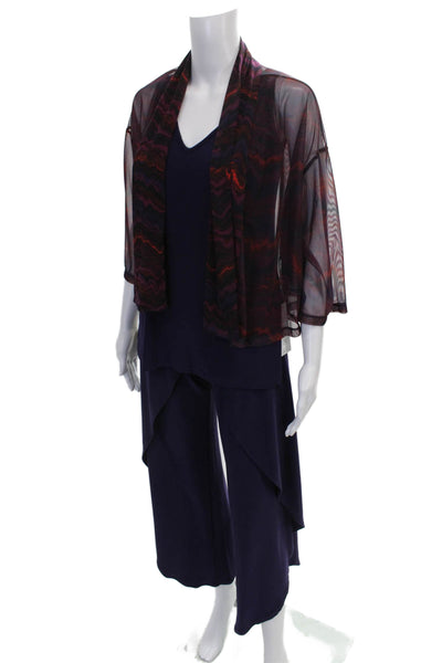 Sympli Women V-Neck Blue Polyester 3/4 Sleeve Outfit Set Size 2
