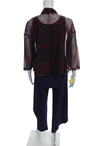 Sympli Women V-Neck Blue Polyester 3/4 Sleeve Outfit Set Size 2